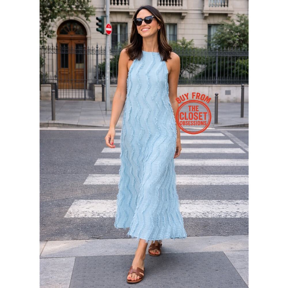 ZARA Textured Halter Neck Maxi Dress NWT - Picture 13 of 16